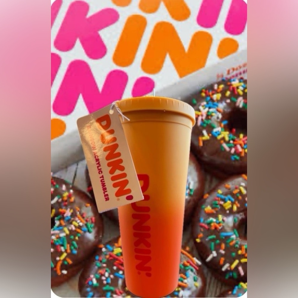 Dunkin Donuts “2023” Rainbow Acrylic Orange Ombré Tumbler